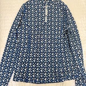 Callaway Blue & White Geometric Polo Top